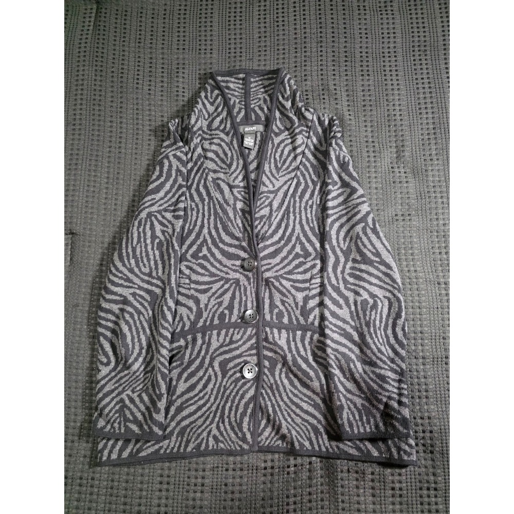 Alfani Women's M Zebra Print Cardigan Jacket Gray Black Button Front